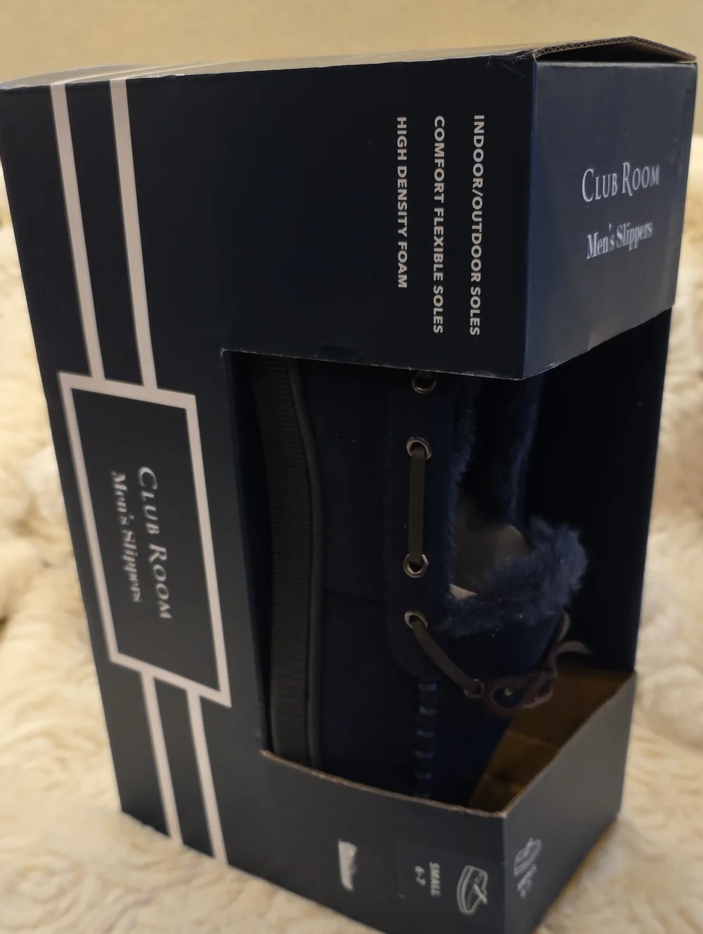Club Room Navy Slippers Mens Small 6-7 New In Box, Young Mans Size Small